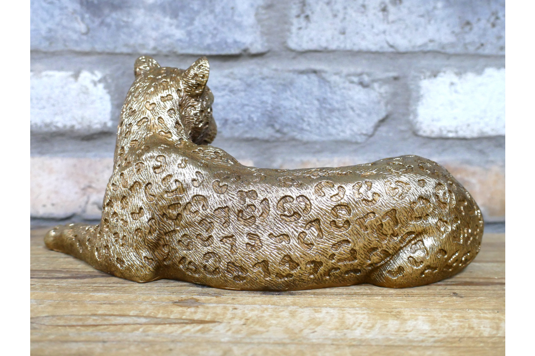 Gold Leopard Ornament Laying Statue Figurine Resting Home Decor resin