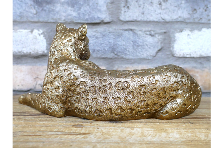 Gold Leopard Ornament Laying Statue Figurine Resting Home Decor resin