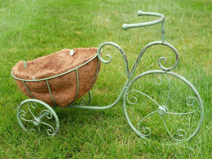 Green Bicycle Planter basket metal vintage