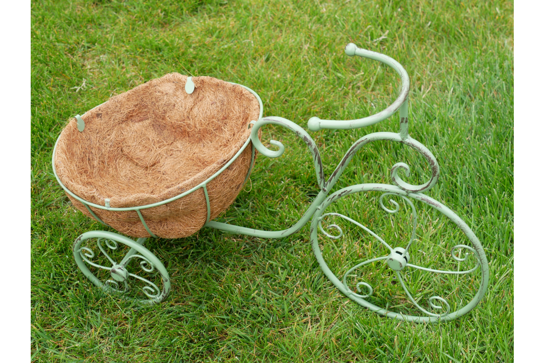 Green Bicycle Planter basket metal vintage