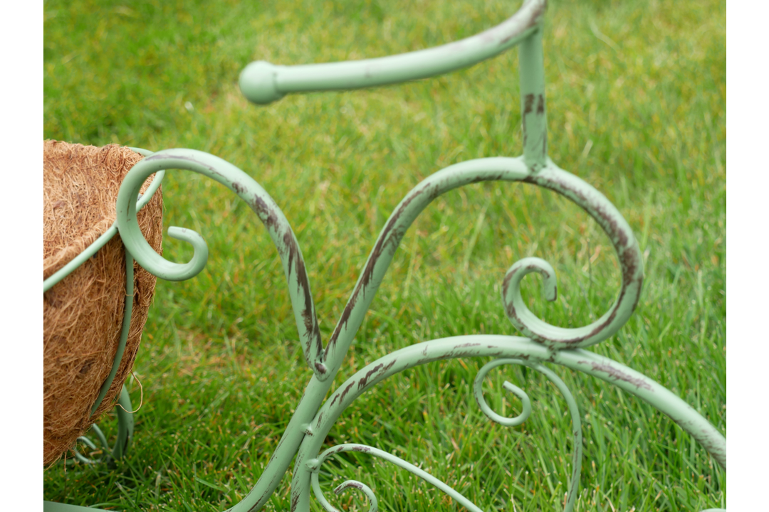 Green Bicycle Planter basket metal vintage