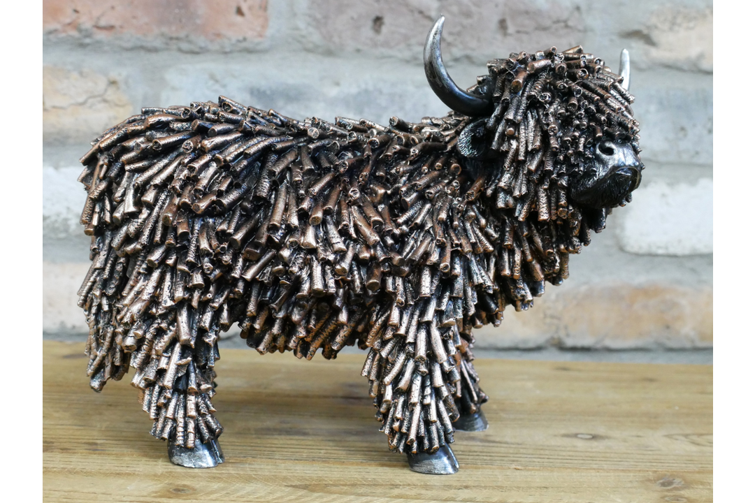 Bronze Highland Cow Resin Ornament with Coiled Effect Decorative Home Décor Accent