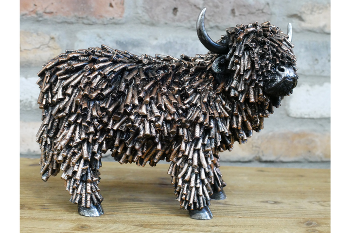 Bronze Highland Cow Resin Ornament with Coiled Effect Decorative Home Décor Accent