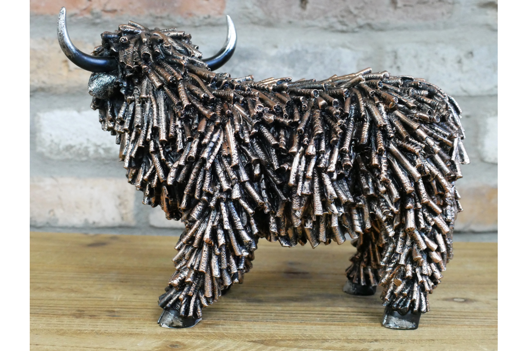 Bronze Highland Cow Resin Ornament with Coiled Effect Decorative Home Décor Accent