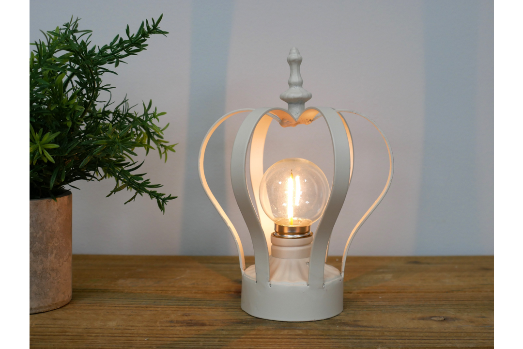 Gold/cream Crown Metal Table Lamp – Battery Operated Decorative LED Light