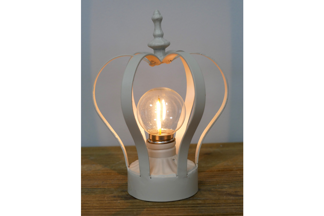 Gold/cream Crown Metal Table Lamp – Battery Operated Decorative LED Light