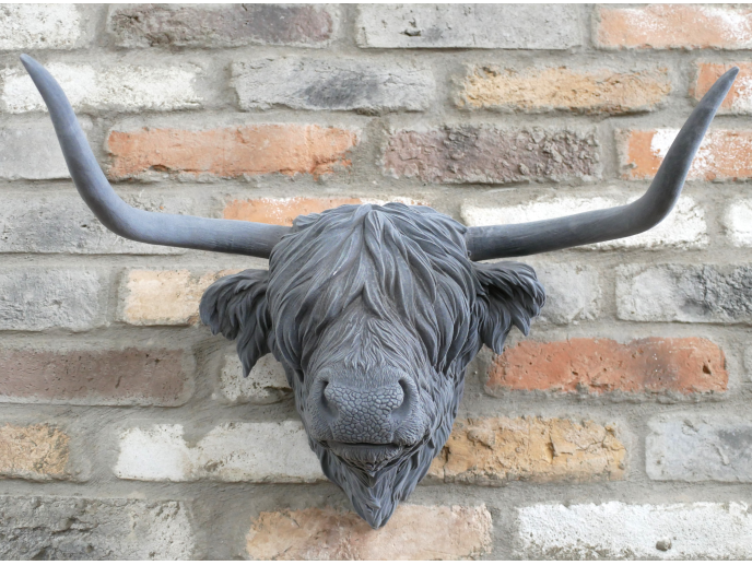 Scottish Highland Cow grey velvet head wall mounted ornament