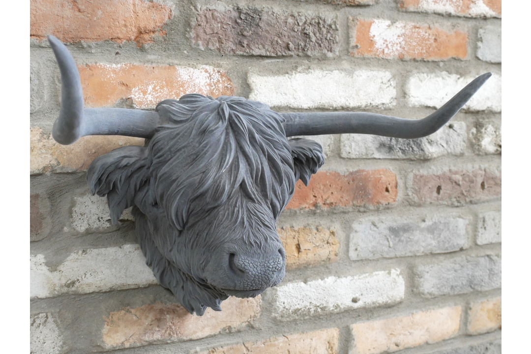 Scottish Highland Cow grey velvet head wall mounted ornament