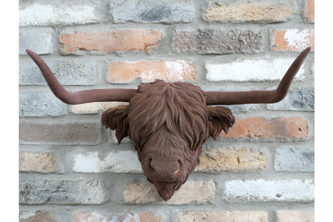Scottish Highland Cow brown velvet head wall mounted ornament