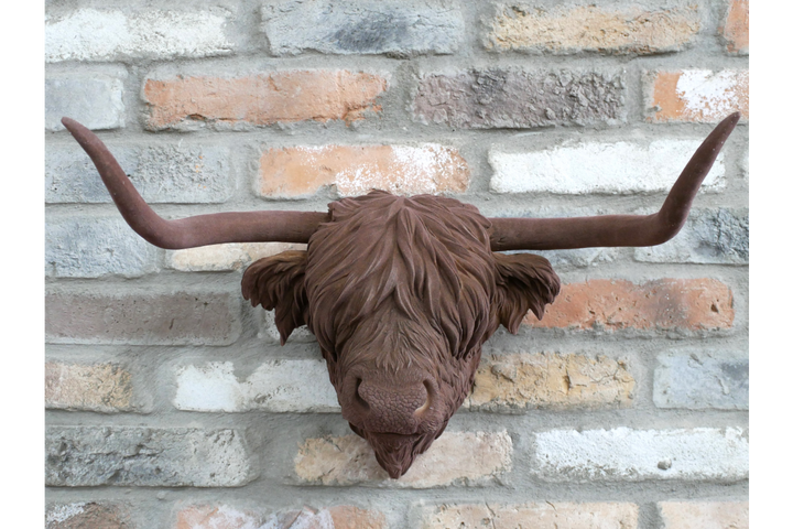 Scottish Highland Cow brown velvet head wall mounted ornament