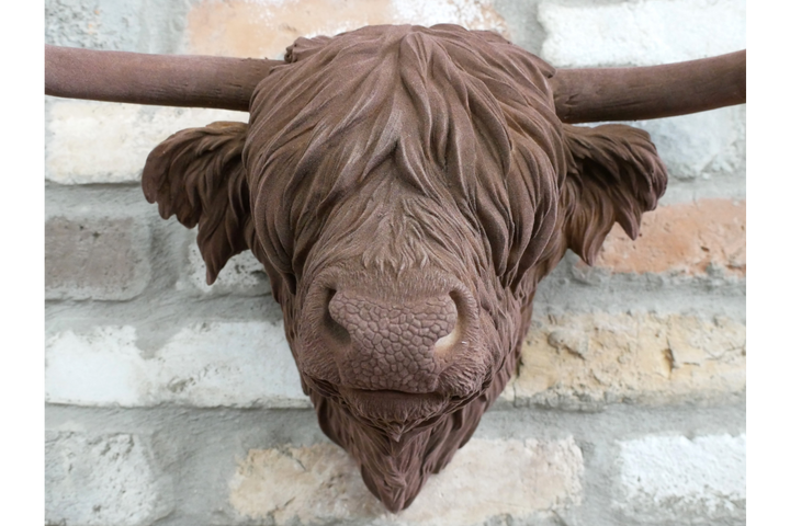 Scottish Highland Cow brown velvet head wall mounted ornament