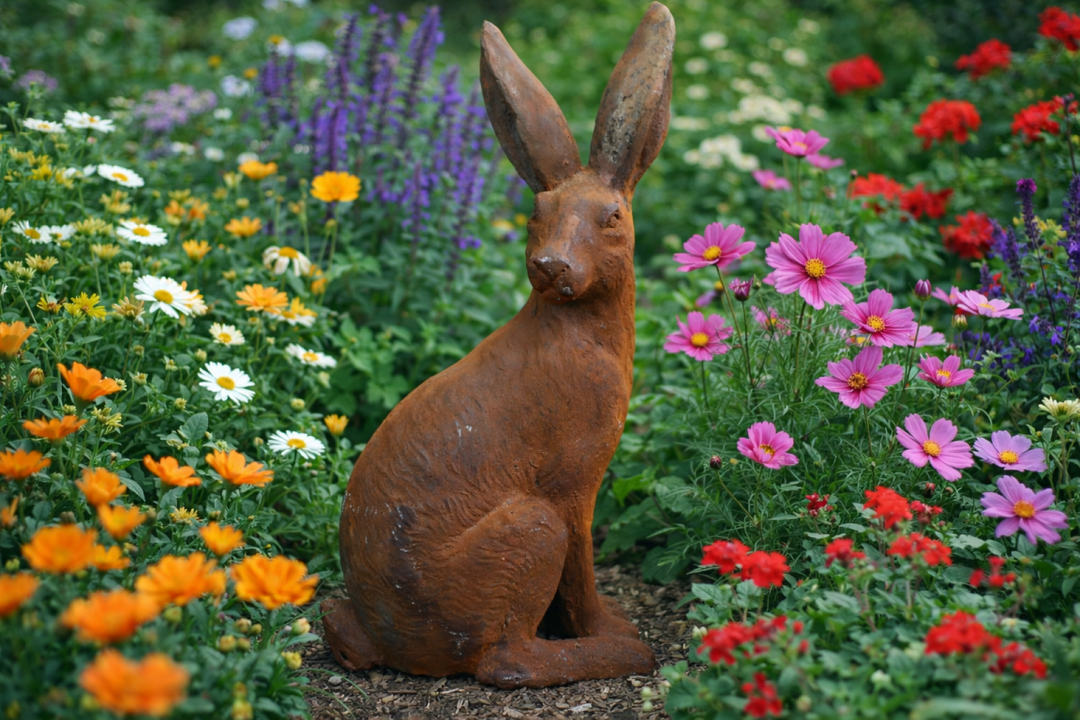 Rusty Cast Iron Rabbit Ornament | Decorative Garden & Home Sculpture