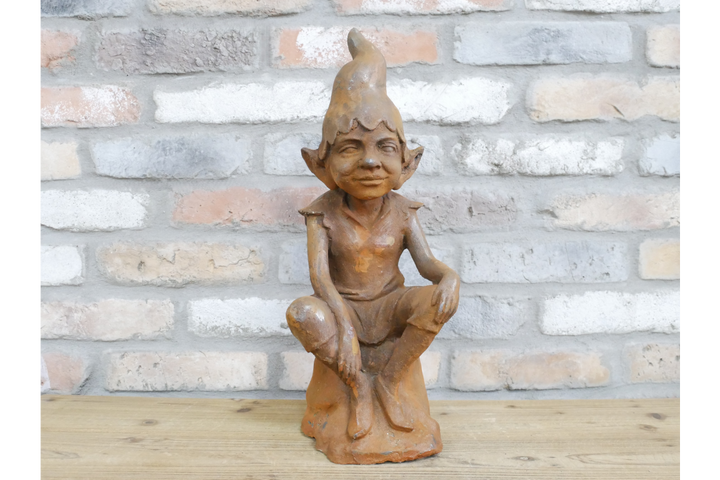 Rusty Cast Iron Elf Garden Sculptures | Whimsical Outdoor & Indoor Décor Figures