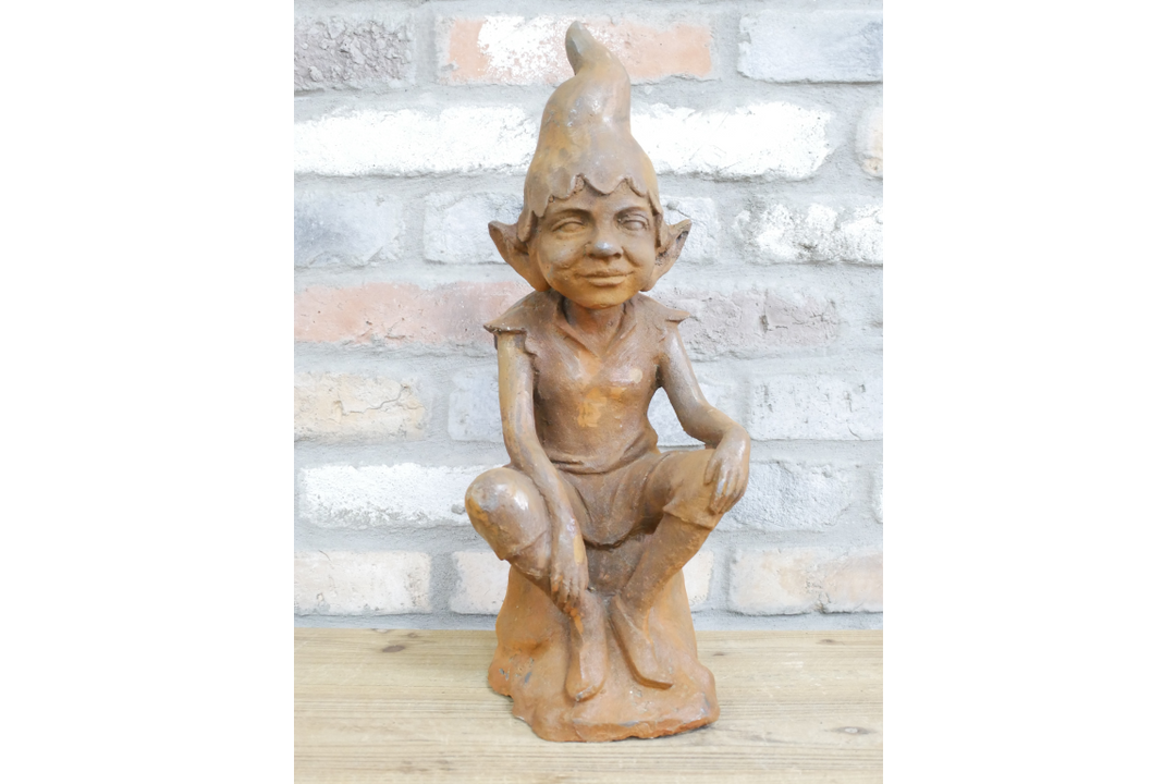 Rusty Cast Iron Elf Garden Sculptures | Whimsical Outdoor & Indoor Décor Figures