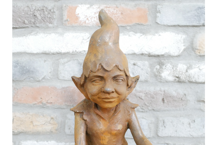 Rusty Cast Iron Elf Garden Sculptures | Whimsical Outdoor & Indoor Décor Figures