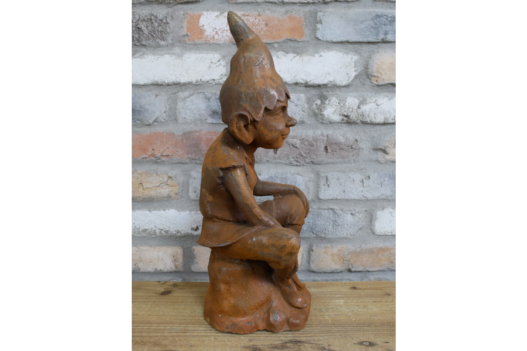 Rusty Cast Iron Elf Garden Sculptures | Whimsical Outdoor & Indoor Décor Figures