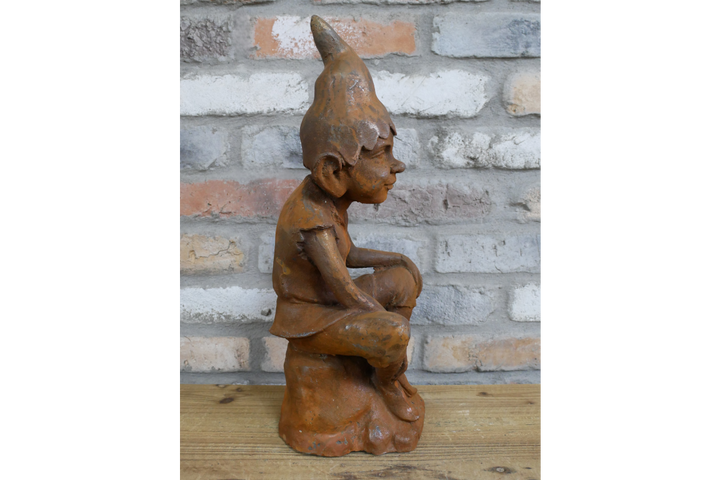 Rusty Cast Iron Elf Garden Sculptures | Whimsical Outdoor & Indoor Décor Figures