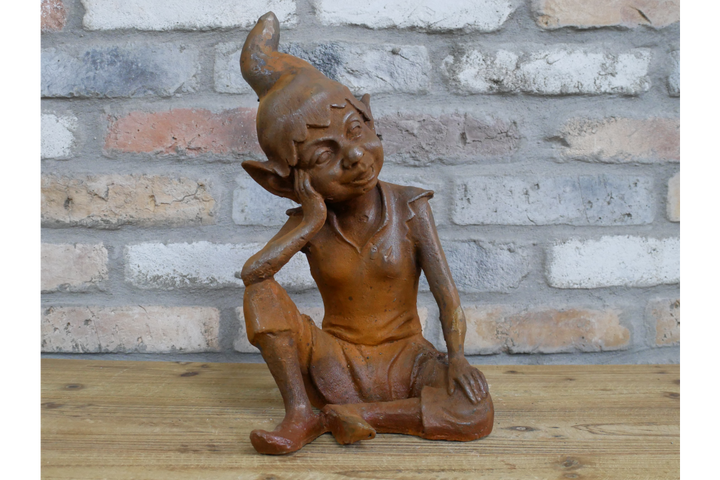 Rusty Cast Iron Elf Garden Sculptures | Whimsical Outdoor & Indoor Décor Figures