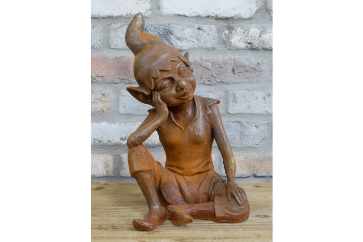 Rusty Cast Iron Elf Garden Sculptures | Whimsical Outdoor & Indoor Décor Figures