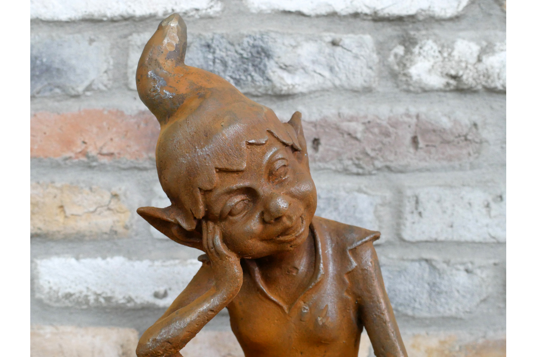 Rusty Cast Iron Elf Garden Sculptures | Whimsical Outdoor & Indoor Décor Figures