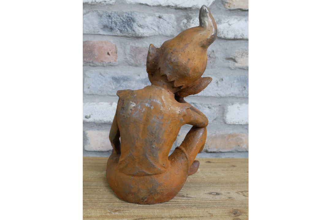 Rusty Cast Iron Elf Garden Sculptures | Whimsical Outdoor & Indoor Décor Figures