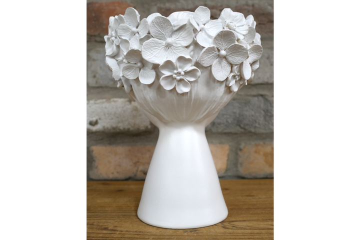 White Floral Head Vase with Face Details – Resin Planter for Home & Office Decor