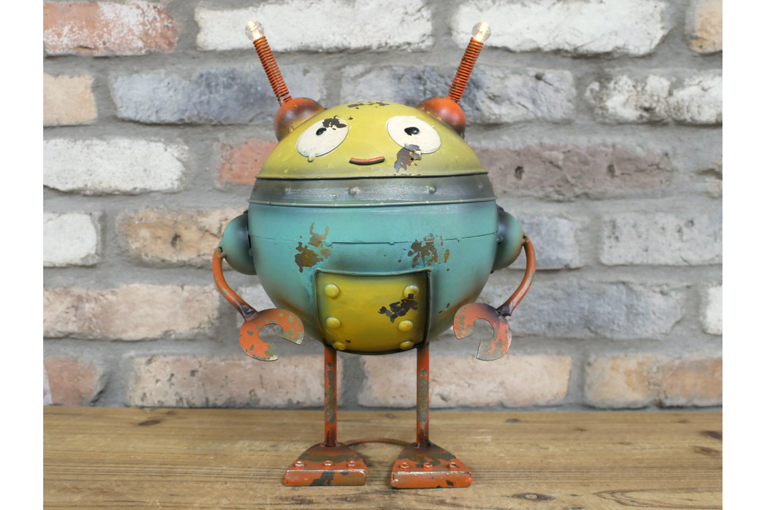 Robot blue & yellow Statue Industrial Ornament Mechanical Figurine solar powered