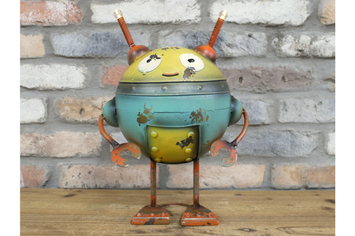 Robot blue & yellow Statue Industrial Ornament Mechanical Figurine solar powered