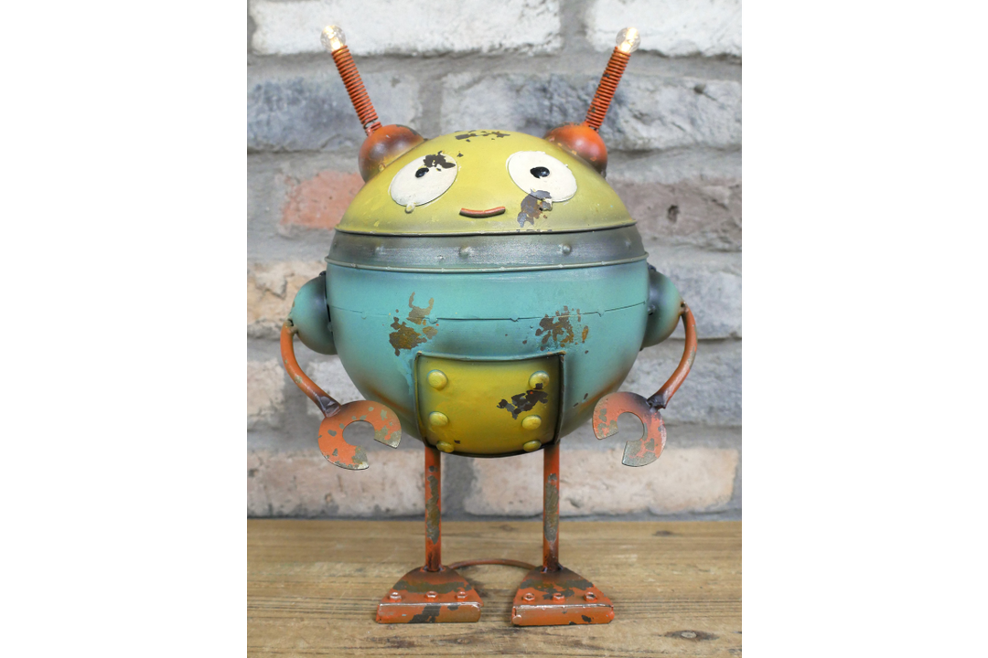 Robot blue & yellow Statue Industrial Ornament Mechanical Figurine solar powered