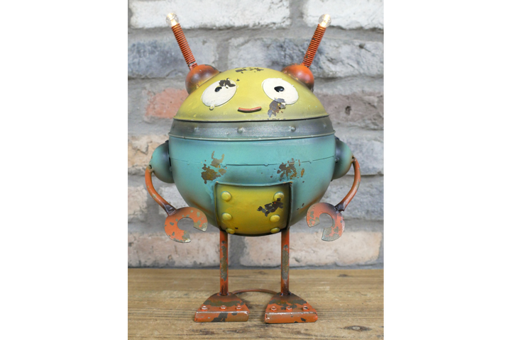 Robot blue & yellow Statue Industrial Ornament Mechanical Figurine solar powered