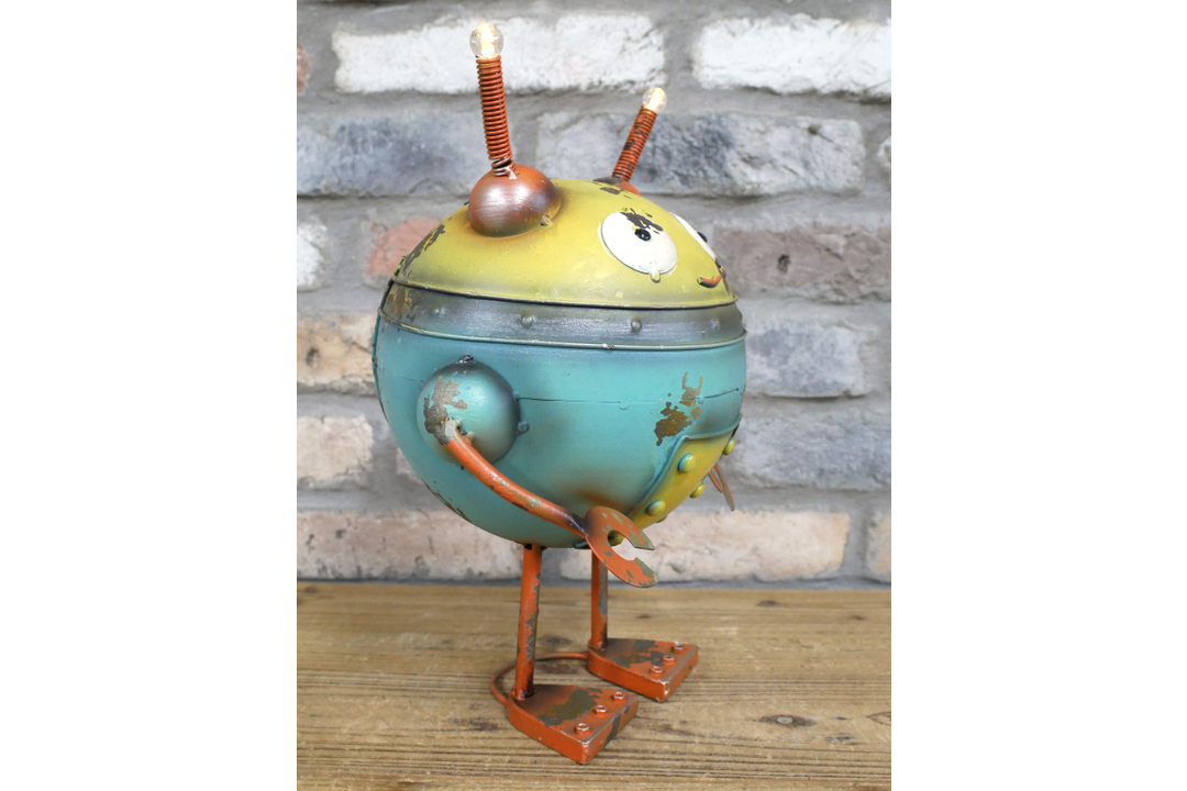 Robot blue & yellow Statue Industrial Ornament Mechanical Figurine solar powered
