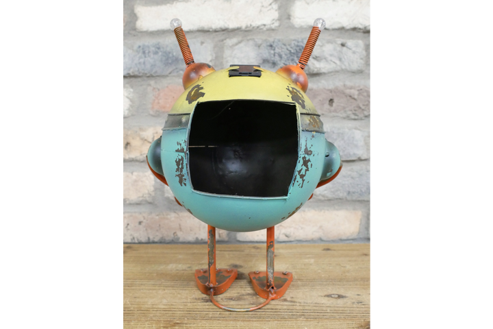 Robot blue & yellow Statue Industrial Ornament Mechanical Figurine solar powered