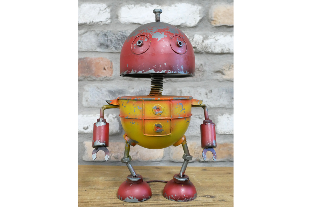 38cm Metal Robot Figurine Retro red & yellow Robot  Ornament Industrial Décor