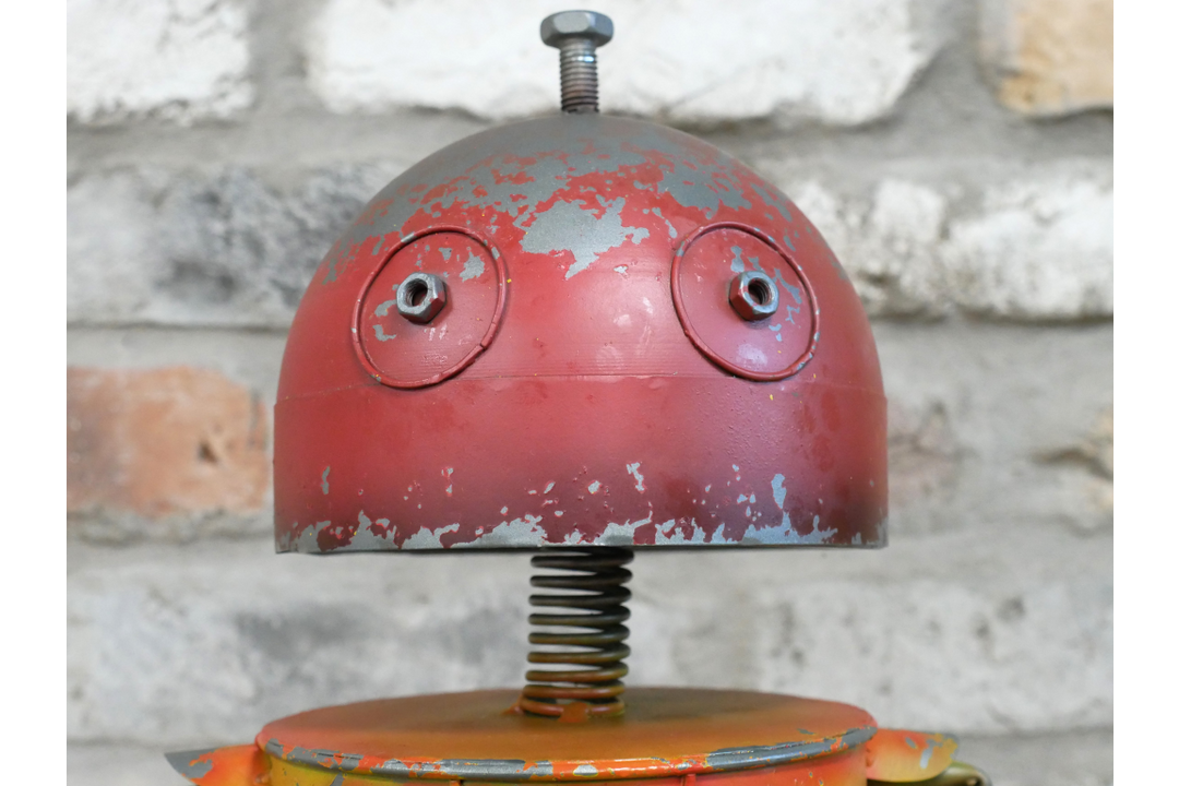 38cm Metal Robot Figurine Retro red & yellow Robot  Ornament Industrial Décor