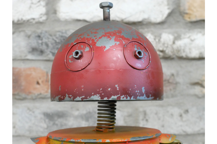 38cm Metal Robot Figurine Retro red & yellow Robot  Ornament Industrial Décor