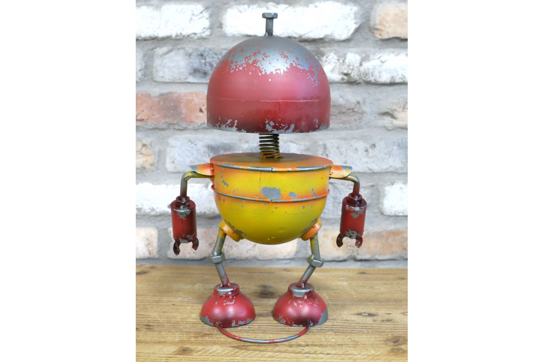 38cm Metal Robot Figurine Retro red & yellow Robot  Ornament Industrial Décor