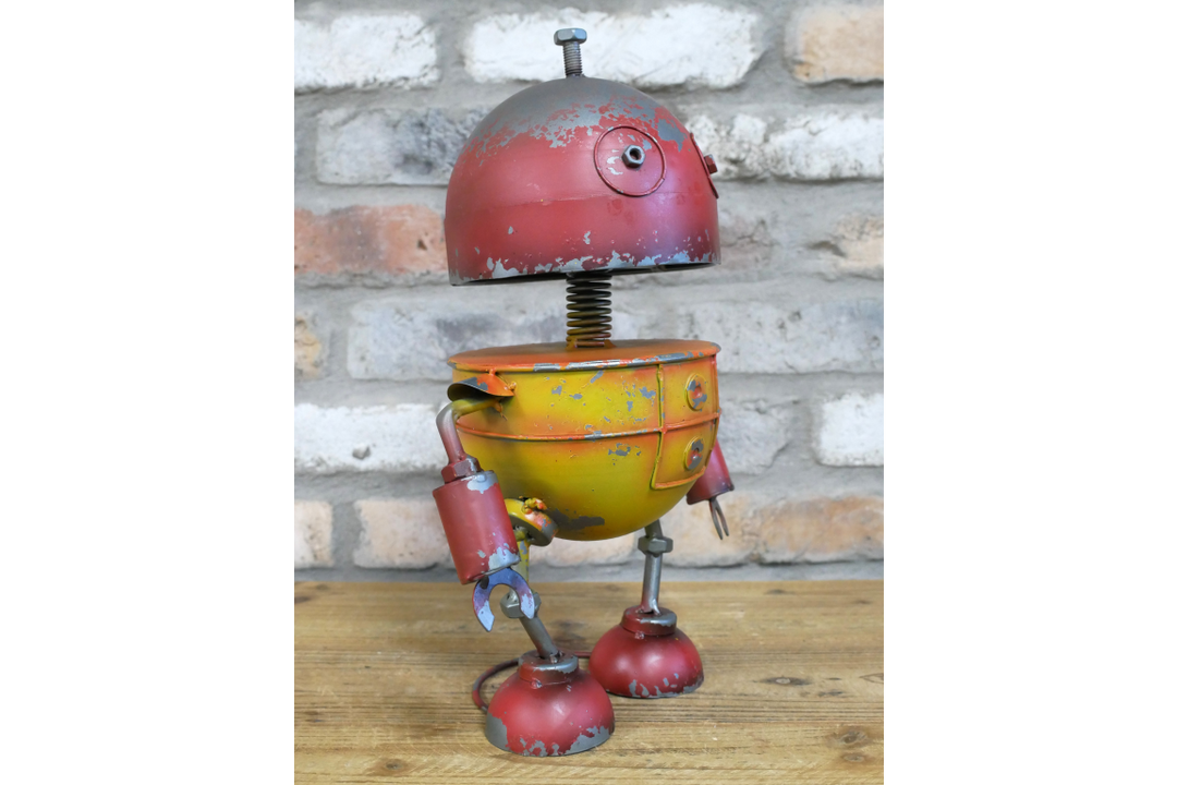 38cm Metal Robot Figurine Retro red & yellow Robot  Ornament Industrial Décor