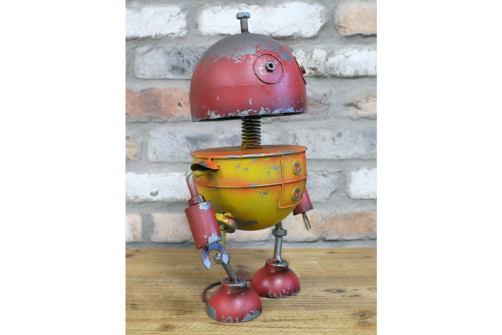 38cm Metal Robot Figurine Retro red & yellow Robot  Ornament Industrial Décor