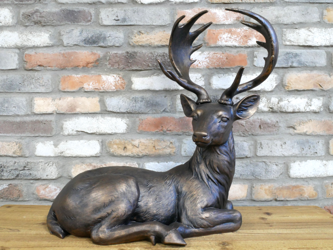 Large Laying Deer Decorative Sculpture Elegant Rustic Home decor