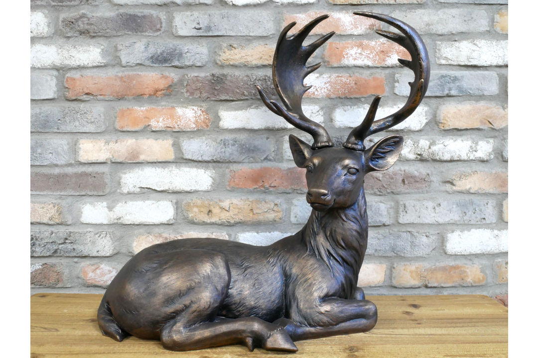 Large Laying Deer Decorative Sculpture Elegant Rustic Home decor