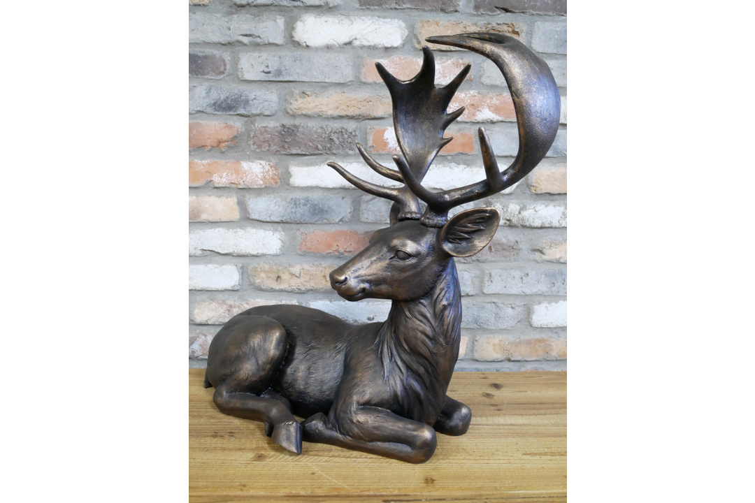 Large Laying Deer Decorative Sculpture Elegant Rustic Home decor
