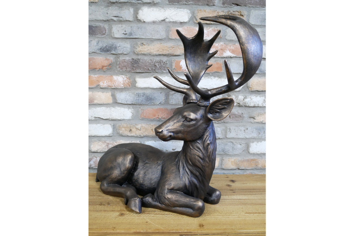 Large Laying Deer Decorative Sculpture Elegant Rustic Home decor