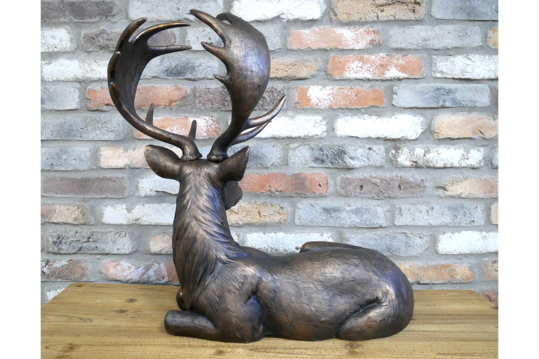 Large Laying Deer Decorative Sculpture Elegant Rustic Home decor
