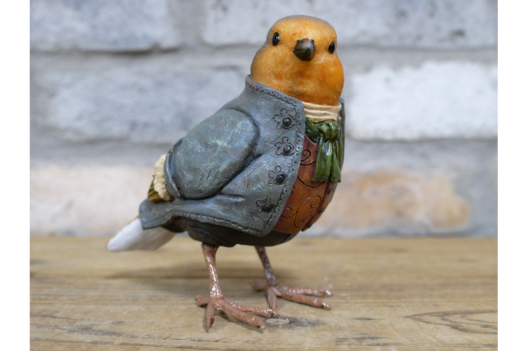 Robin in Suit Dapper Bird Ornament Figurine Home Decor made of resin collectible