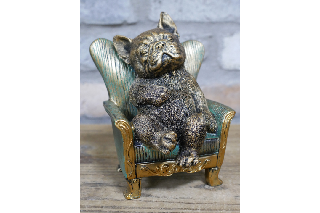 Highland Cow/dog sitting on Chair Antique Finish Figurine Resin Ornament