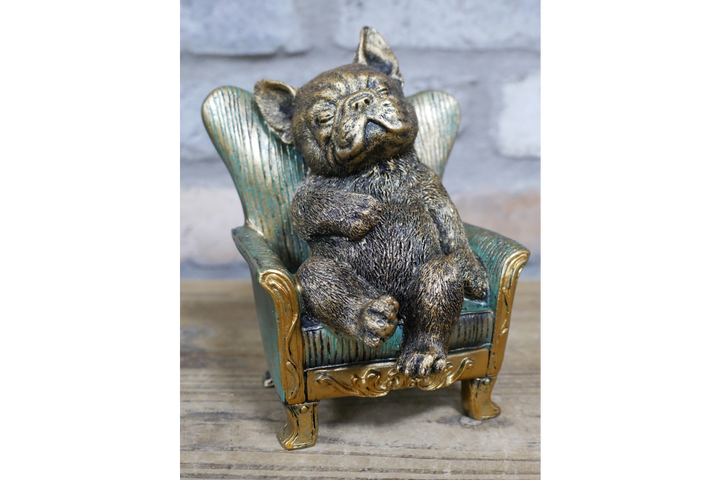 Highland Cow/dog sitting on Chair Antique Finish Figurine Resin Ornament
