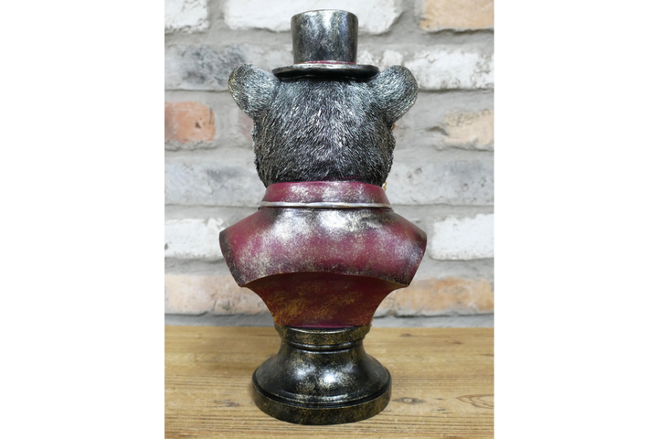 Bear Bust Resin Ornament Wearing Pink or Red Suit with Top Hat & Monocle Quirky Home Décor