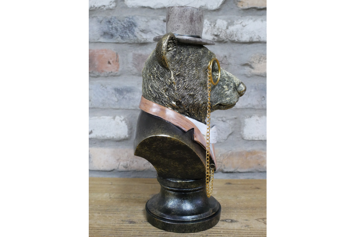 Bear Bust Resin Ornament Wearing Pink or Red Suit with Top Hat & Monocle Quirky Home Décor