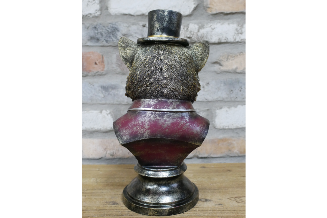 Fox Bust Resin Ornament Wearing Blue or Red Suit with Top Hat & Monocle – Quirky Home Décor