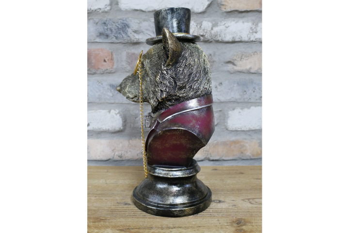 Fox Bust Resin Ornament Wearing Blue or Red Suit with Top Hat & Monocle – Quirky Home Décor